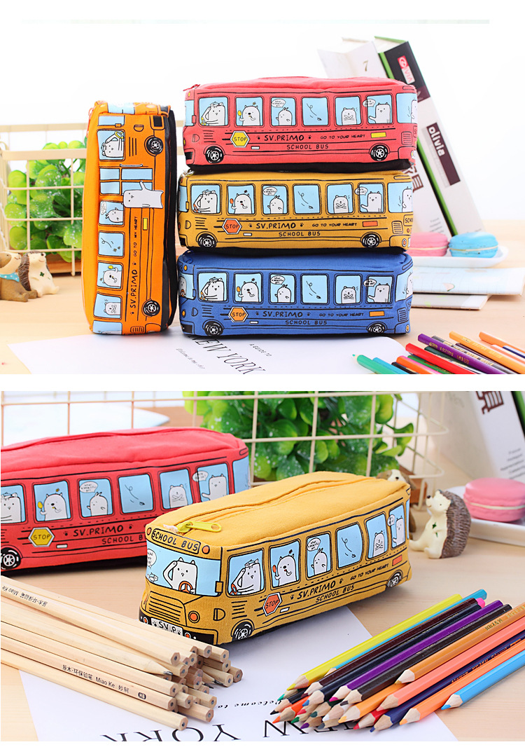 Car Canvas Class Learning Cute Pencil Case display picture 2