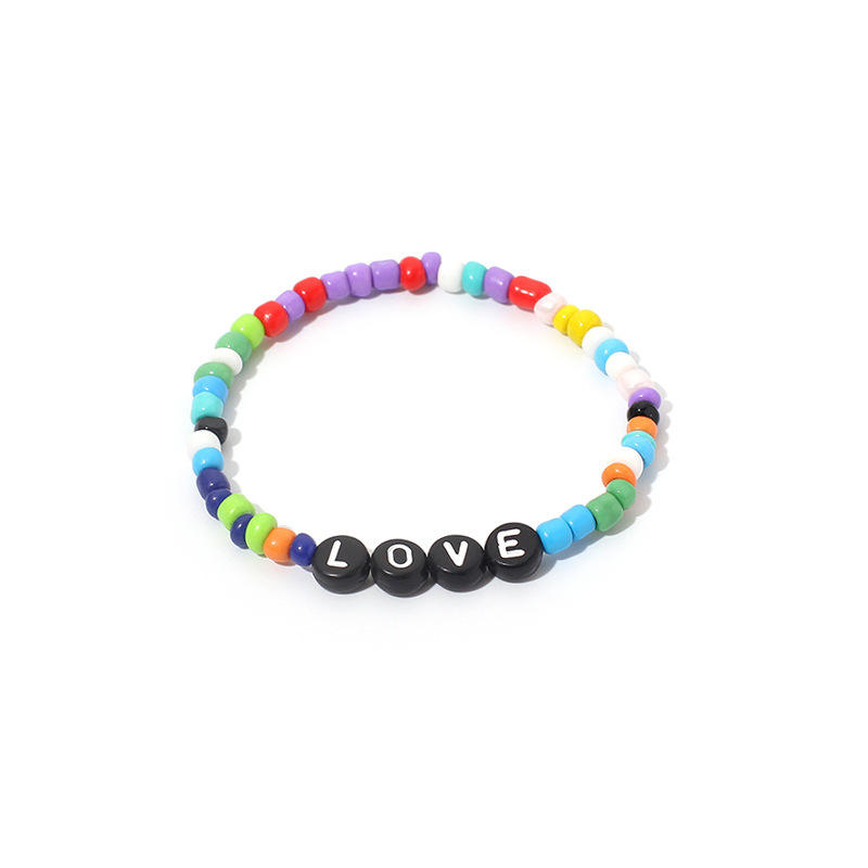 Cute Candy Color Handmade Rice Beads Color Rainbow Bracelet Women's Bracelets Letter Three-piece Set Nihaojewelry display picture 3