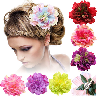 仿真头花 海边度假旅游拍照配饰品波西米亚风仿真大牡丹发卡边夹|ms