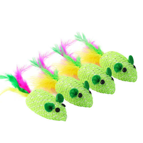 Factory Direct Supply New Green Woven Feather Mouse with Sound for Cat Entertainment Toys Wholesale Cat Supplies