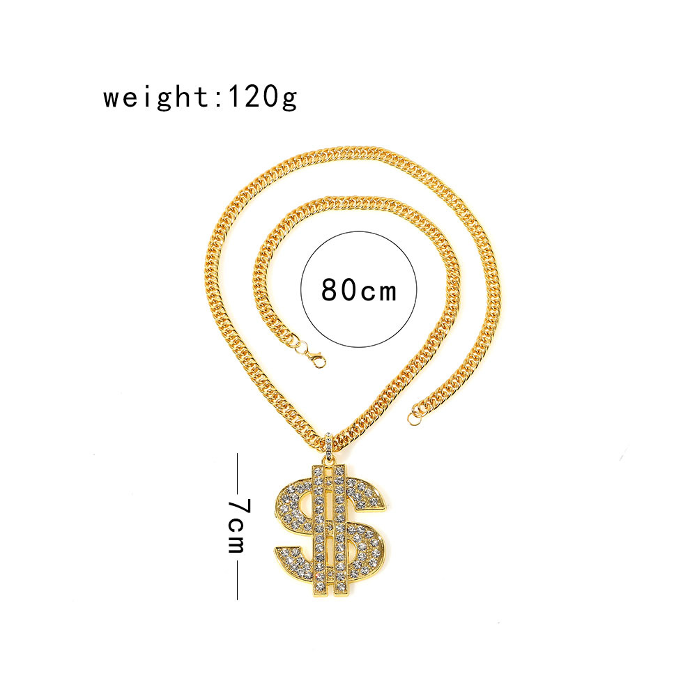 Hot Style Hip-hop Personality Trendy Brand Necklace Rhinestone-studded Dollar Pendant Necklace Necklace Sweater Chain display picture 1