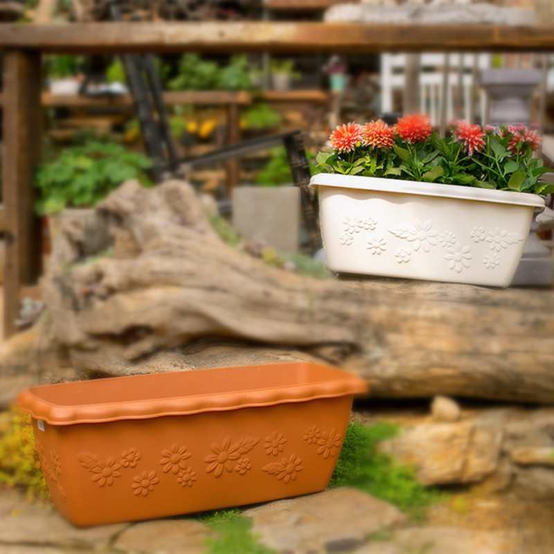 愛麗思花盆樹脂長方形花盆長條型陽台種菜免托盤設計花盆