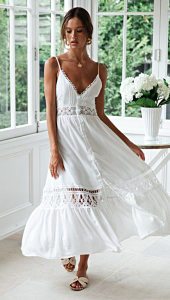 product - wholesale Rayon Stitching Lace Beach Cover-up Sexy Strap Dress Vacation Sun Protection Shirt Beach Cover Up - 13