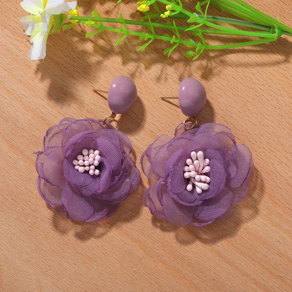 New Trend Cute Chiffon Flower Earrings Wholesale Nihaojewelry display picture 6