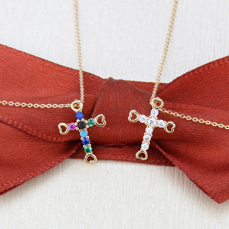 Colored Zircon Gold-plated Cross Necklace display picture 3