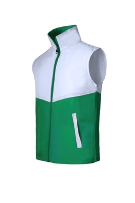 團體活動定制-上下拼色雙層內帶網拉鏈深綠拼白志願者馬夾