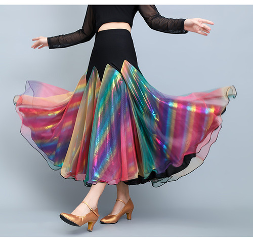 Rainbow colored modern Ballroom Dancing Skirts for women waltz tango flamenco ballroom dance swing skirts for female 