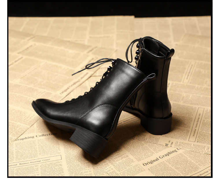 Women's Shoes new slim leg women's short boots mid tube boots lace up Martin boots versatile British style slim boots thick heels_voghion.com
