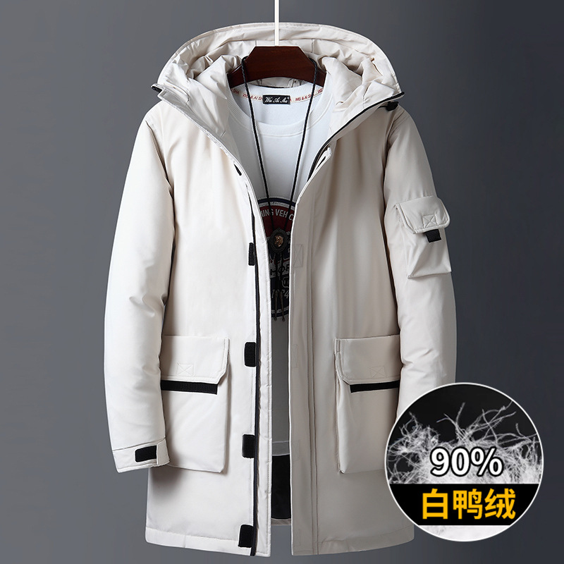Abajo chaqueta de los hombres de media longitud estilo coreano pato blanco abajo con capucha de los hombres abajo chaqueta casual engrosada juventud abajo chaqueta al por mayor