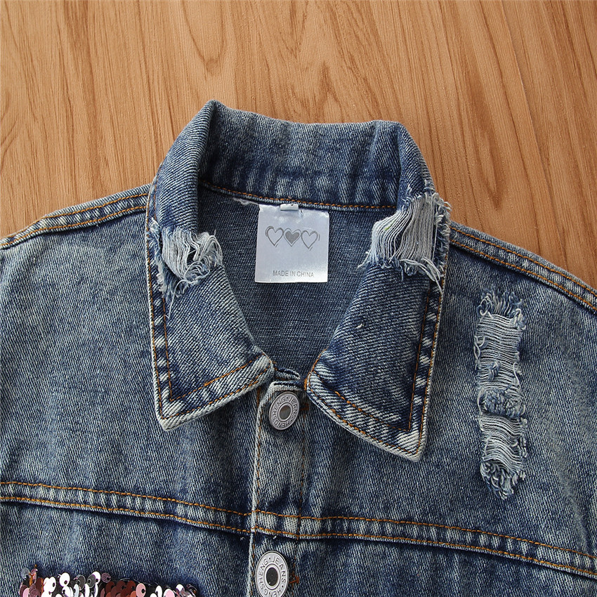 Girls Denim Jacket With Sequins For Autumn And Spring Style_voghion.com