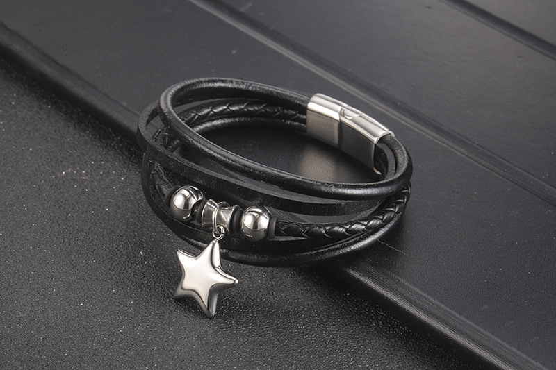 Fashion Woven Multilayer Leather Stainless Steel Magnetic Clasp Leather Bracelet
