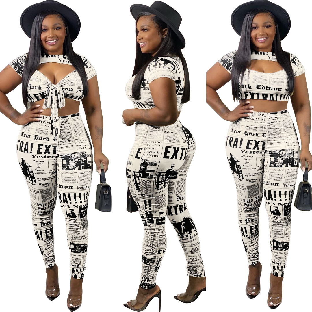 bandage print wrapped chest waist trousers two-piece set Nihaostyles wholesale clothing vendor NSTYF72932