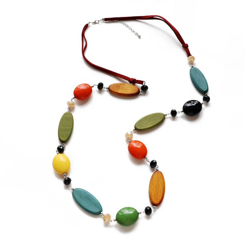 Colorful Wood Beads Long Necklace display picture 2