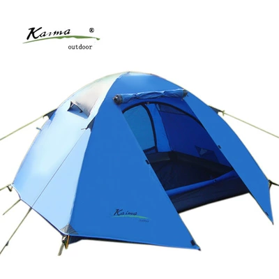 Kaima outdoor hand-built three-person double-door couple outdoor camping tent three-person waterproof double-layer rainstorm wholesale (Çadırlar) - blue-3-4-people