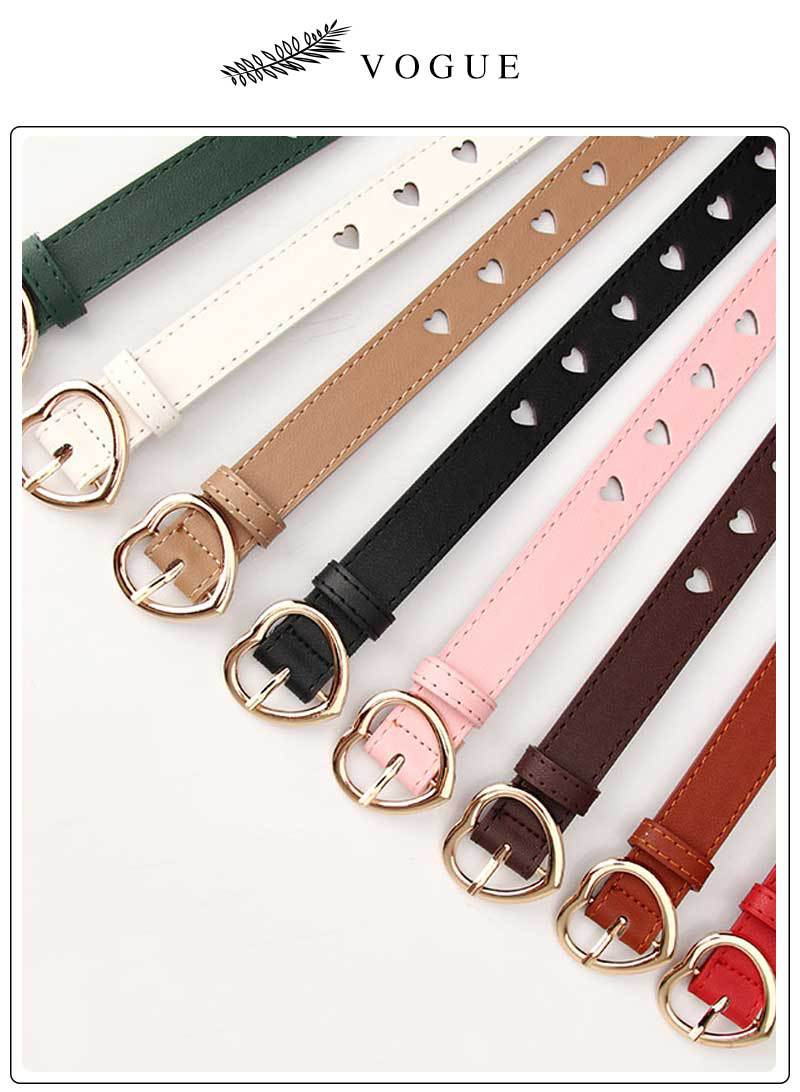 63g Weight Alloy Material Heart, Solid Color Pattern Women'S Gender Basic Style Khaki, Coffee, White, Pink, Red, Green, Camel, Black Color Simple Wild Love Hollow Belt Ladies Pin Buckle Jeans Belt Wholesale 13