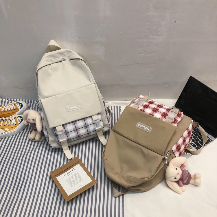 Schoolbag Korean Fashion Harajuku Cute Girl Student Small Fresh Contrast Color Plaid Backpack  Wholesale Nihaojewelry display picture 113
