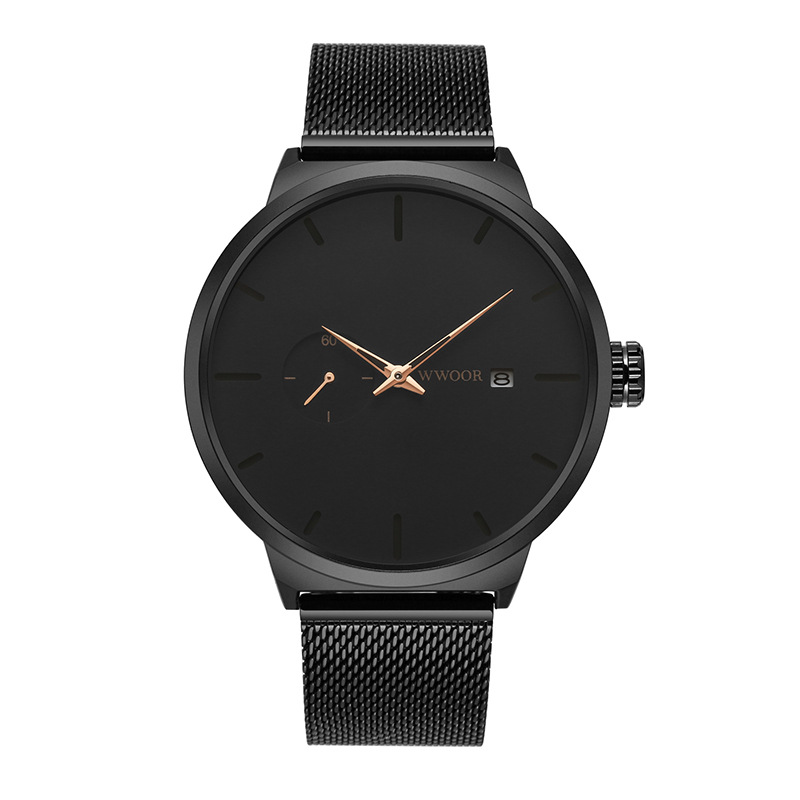 WWOOR Holding Love nuevo reloj de cuarzo de malla de negocios para hombres calendario impermeable reloj redondo cabeza casual Bowl Watch 8872