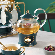 LOGO陶瓷祖母绿煮水果花茶壶套装玻璃蜡烛加热花果下午茶茶具