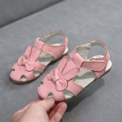 2020 summer new pattern genuine leather children Sandals girl Rabbit head Princess shoes soft sole Baotou Sandals Manufactor Direct selling