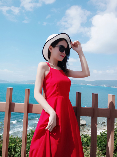 Summer Parent-Child Outfits  New Mother-Daughter Dresses Strappy Dresses Red Backless Beach Dresses Chiffon Beachwear