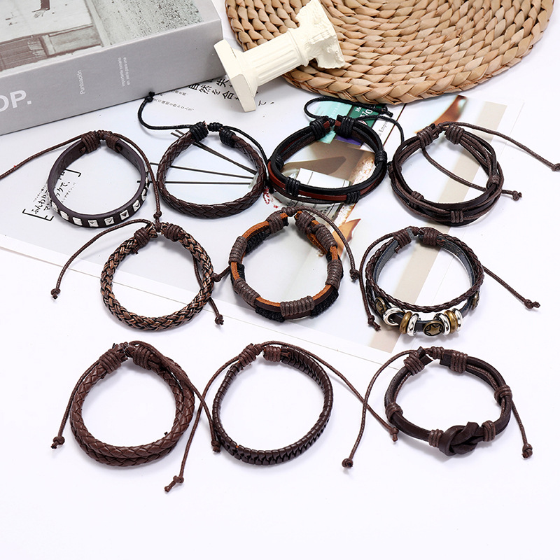 hot-selling fashion menu0027s cowhide retro multi-layer woven suit bracelet