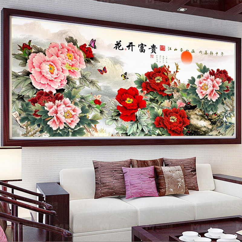 一件代发满钻点钻十字绣钻石画客厅卧室大幅砖石秀花开富贵