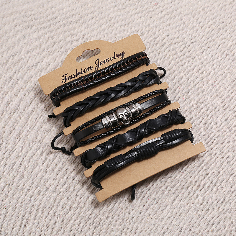 Retro woven cowhide diy set menu0027s leather bracelet hot sale wholesale nihaojewelry