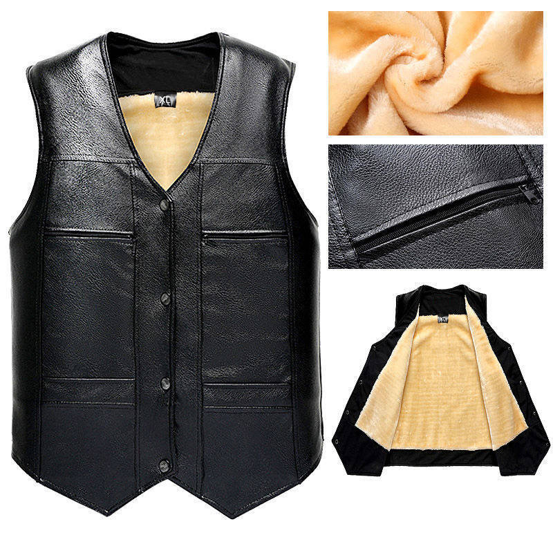 中老年 男皮马甲男士秋冬季加绒保暖背心冬天皮毛一体坎肩爸爸装|ru