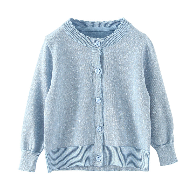 Verano nuevo estilo coreano de los niños oro y plata línea color sólido fino protector solar aire acondicionado camisa niñas punto cardigan al por mayor