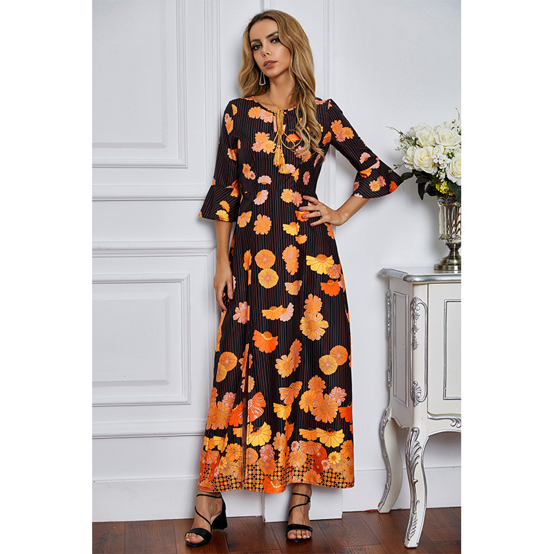 print long sleeve V-neck dress  NSSA26051