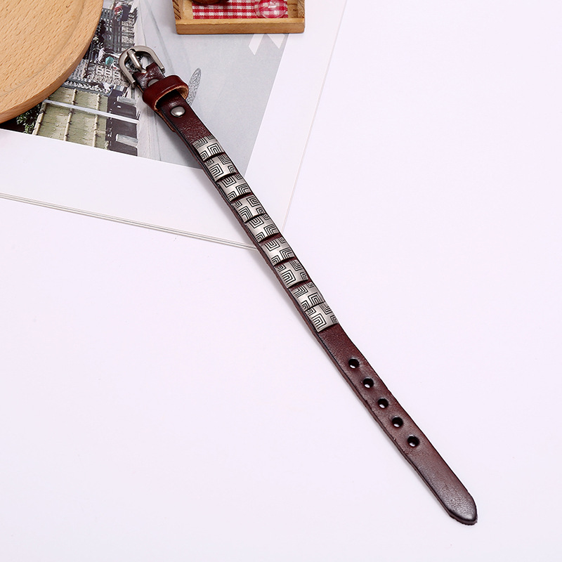 Hot-selling  punk fashion retro simple and versatile adjustable men’s jewelry cowhide bracelet nihao