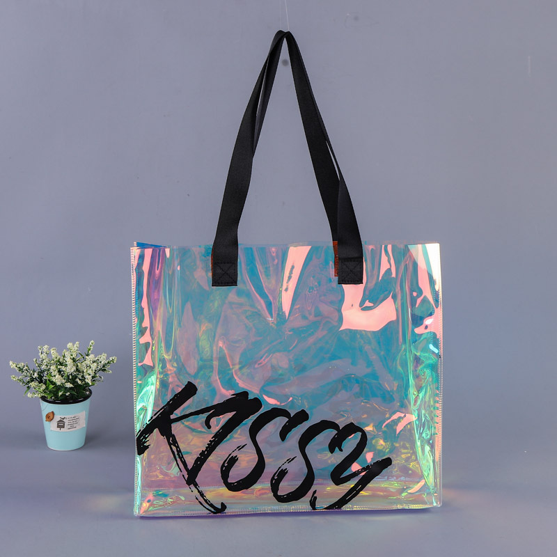 塑料手提镭射包装袋 宣传PVC镭射塑料礼品袋 PVC手提服装袋直销