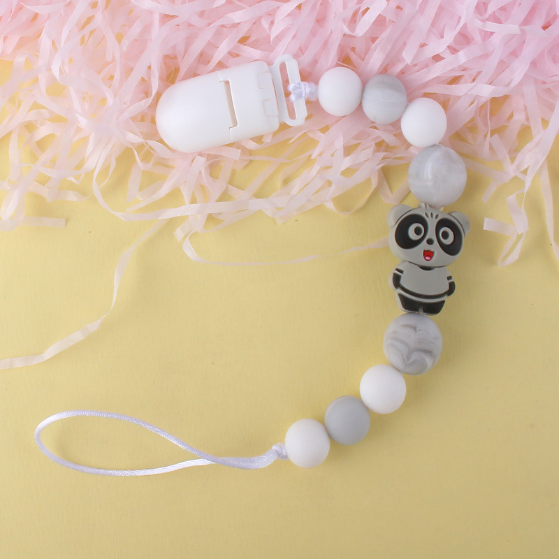 Bebé Panda silicona pezón clip cadena dientes de bebé Cadena de molienda cadena anti-caída calmante teether pezón