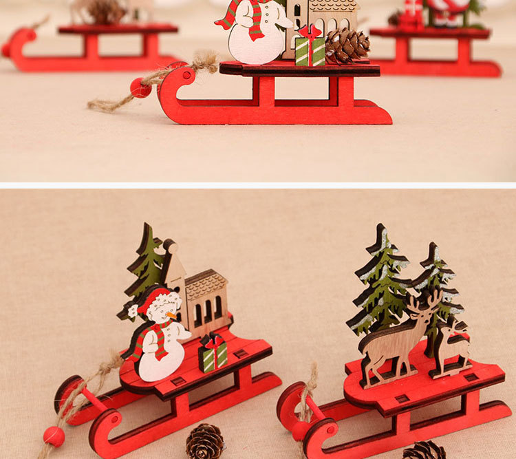 2020 New Wooden Color Assembled Sled Decoration Deer Carriage Gift For Pine Cone Yili Christmas Decorations display picture 7