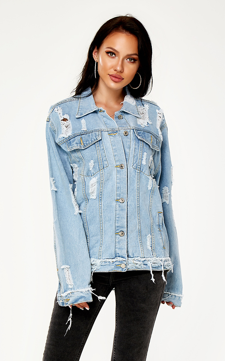 plus size hole loose denim jacket NSSY9487