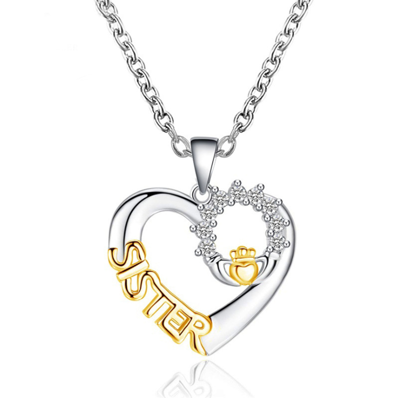 Melhor colar de amigo amor criativo SISTER Micro conjunto zircão colar corrente pingente versátil personalizado para mulheres_voghion.com