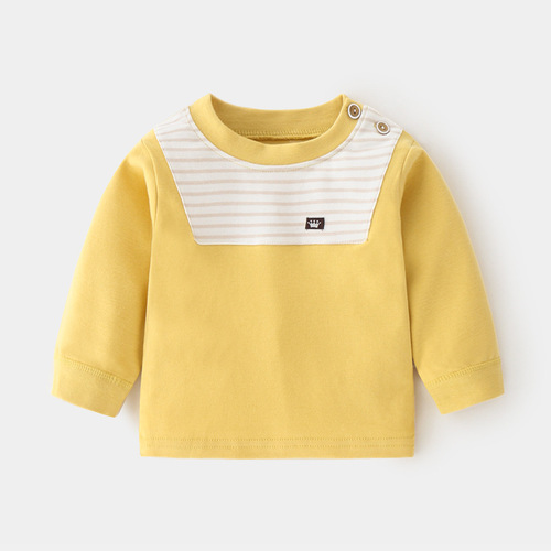 Baby Autumn Clothing Baby Cotton Home Retro Cotton Boys and Girls Spring and Autumn Underwear Bottoming Shirt Children's Clothes Shoulder Open T-shirt