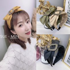 Korean version trendy hair accessories butterfly bow wide edge water diamond hair clip for women, Korean style simple Czech crystal hair tie