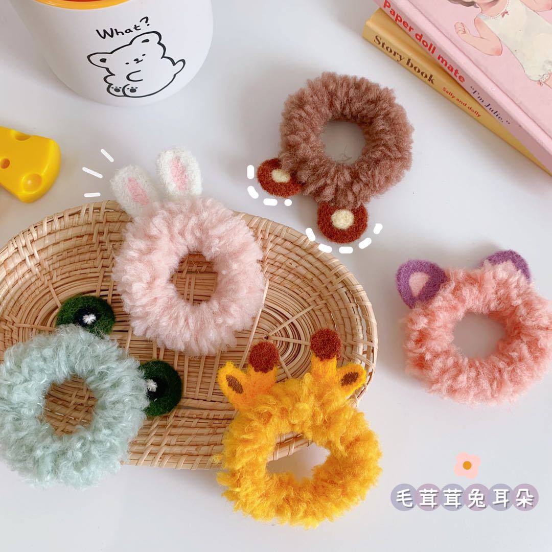 头绳ins韩版网红发圈可爱日系少女软妹发绳皮筋毛绒卡通兔耳朵|ru