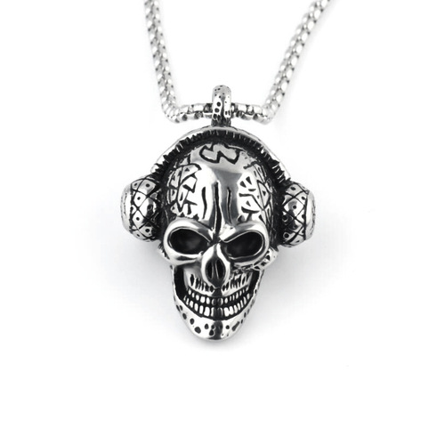  New Skull Headphones Pendant Retro Punk Men's Titanium Steel Chain Necklace Ghost Head Listening to Music Accessories