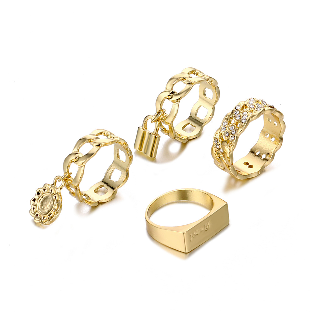 Wholesale Jewelry Geometric Flower Lock Pendant Ring 4-piece Set Nihaojewelry display picture 6