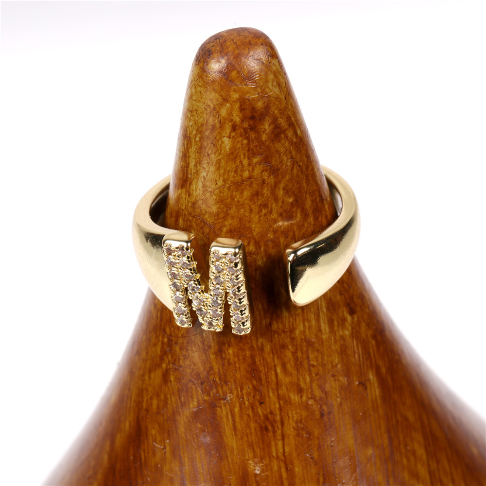 Nuevo Anillo Ajustable De Diamantes De Oro Abierto De 26 Letras display picture 20