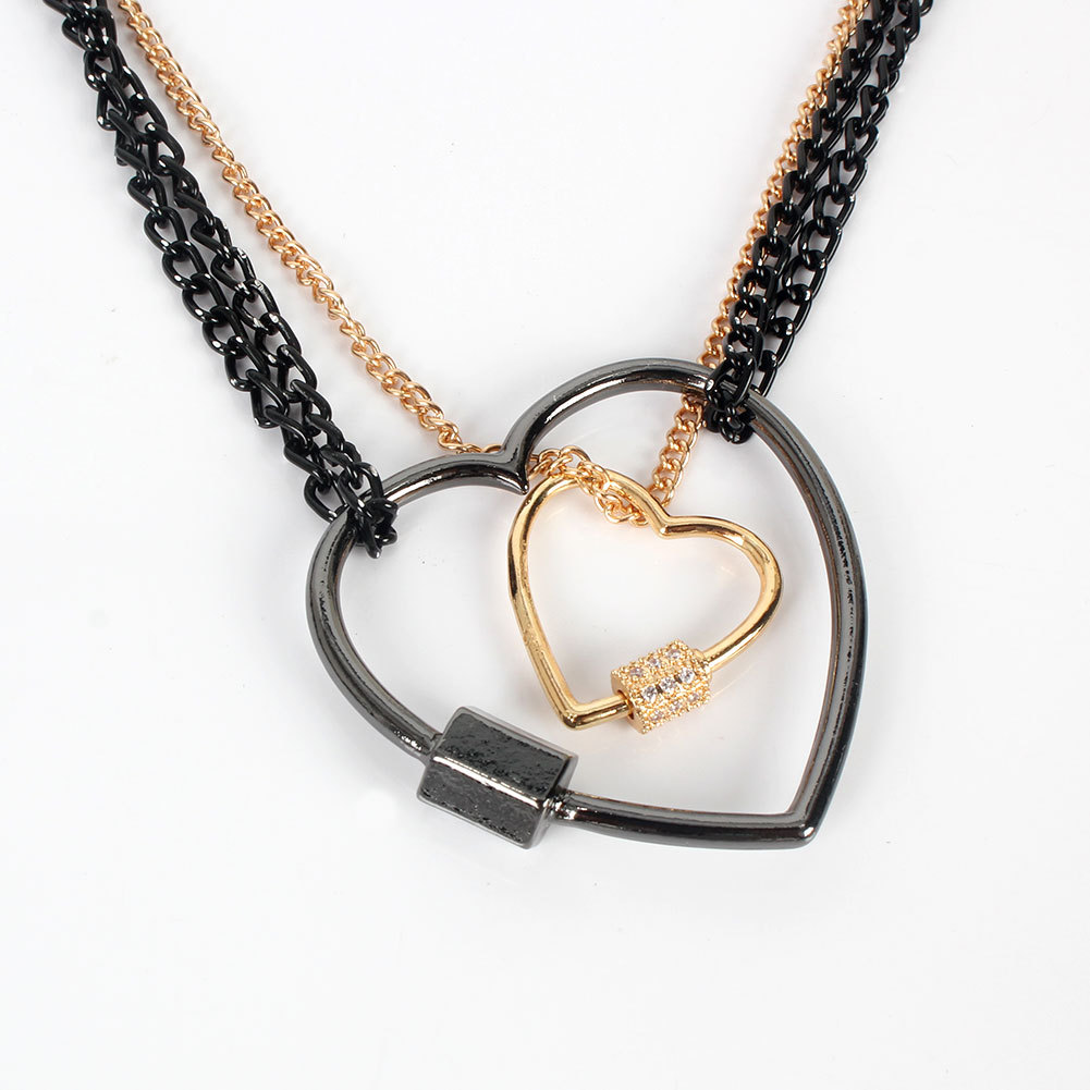 Fashion thin chain metal simple diamond-studded love lock pendant necklace for women