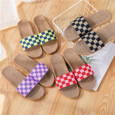 拖鞋家居情侣室内拖鞋木地板棉麻居家厚底夏季男女凉拖鞋批发供应