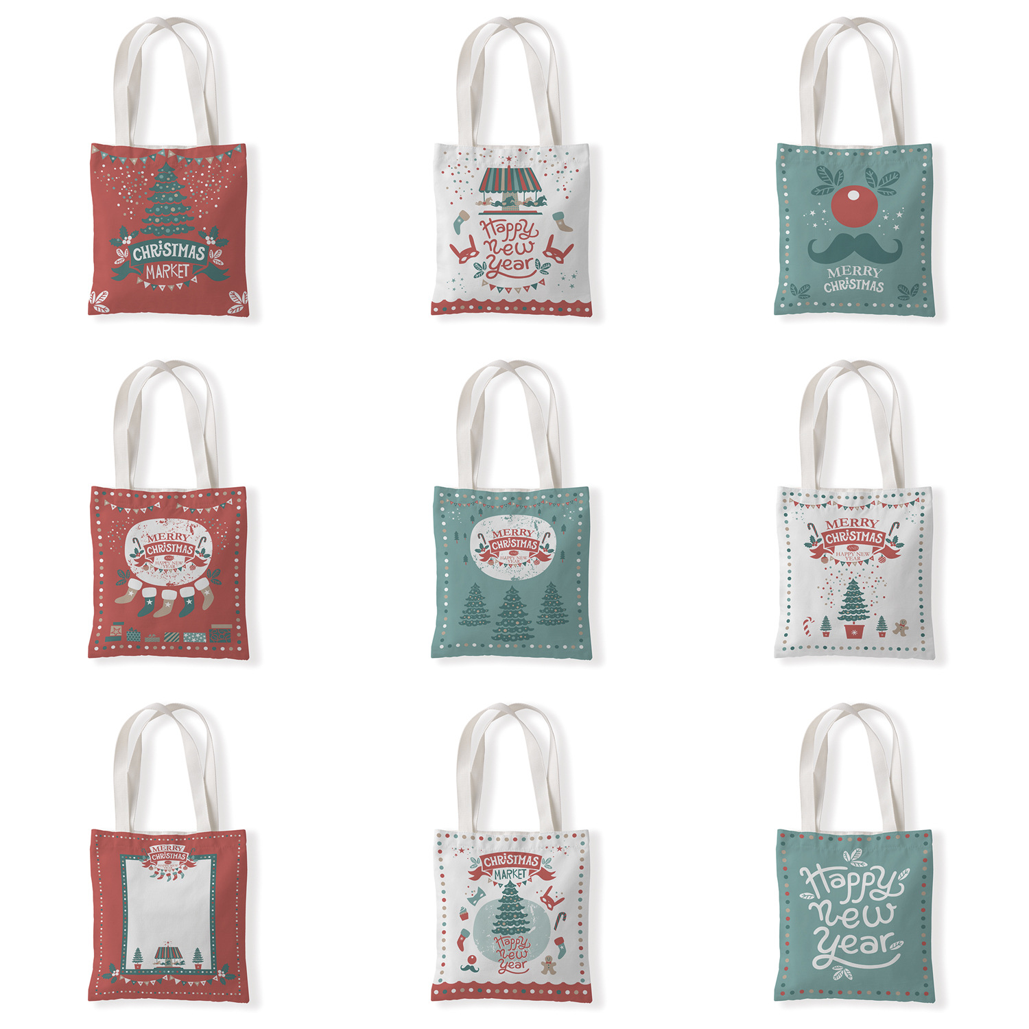 圣诞节圣诞树帆布材质单肩袋学生手拎包休闲零钱袋购物袋百搭包