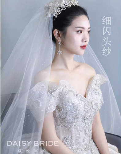 Bridal headdress white crown shiny veil fine glitter bronzing veil fluffy bridal veil wedding wedding veil