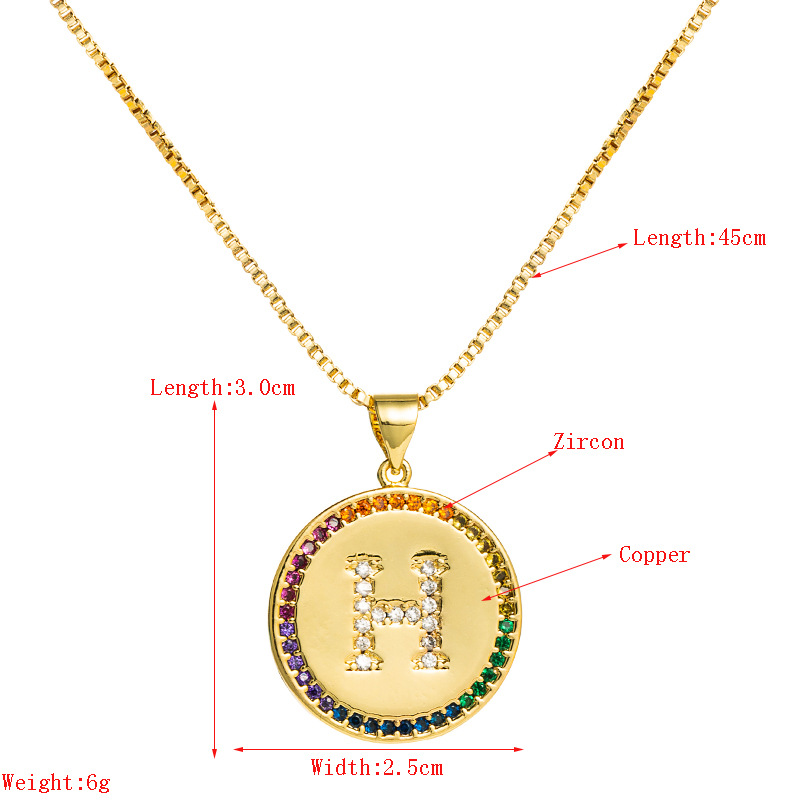 letter colorful gemstone hip hop  copper plated real gold letter Necklace wholesale