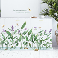 Green leaf dragonfly small fresh pastoral baseboard decorative stickers wall stickers with glue living room bedroom bedside wall wallpaper