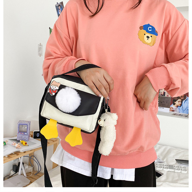 Creative and personalized duck-butted single-shoulder small square bag for women 2021 cross-border bag canvas mobile phone coin purse undefined