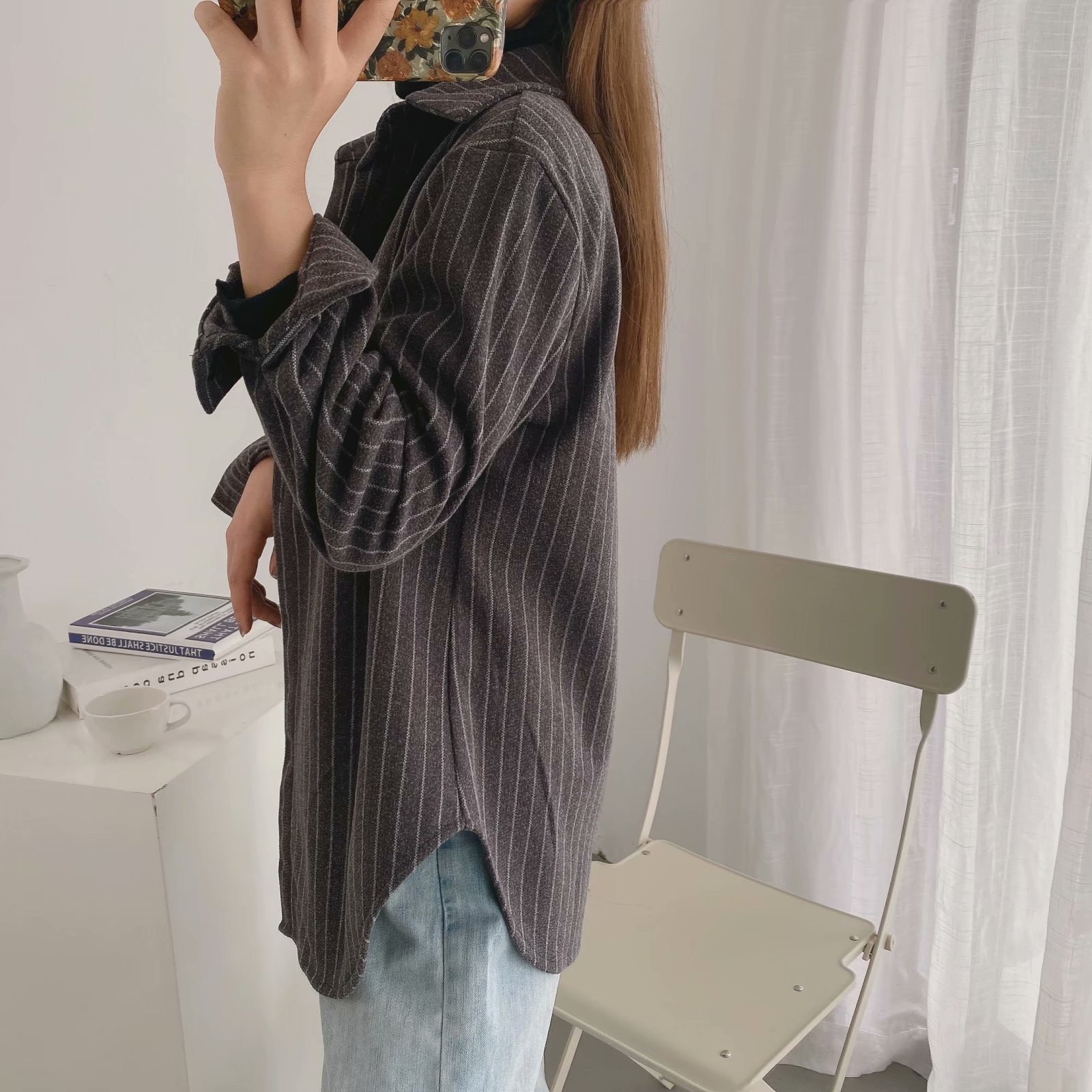 women s striped women long-sleeved loose shirt NSAM5588